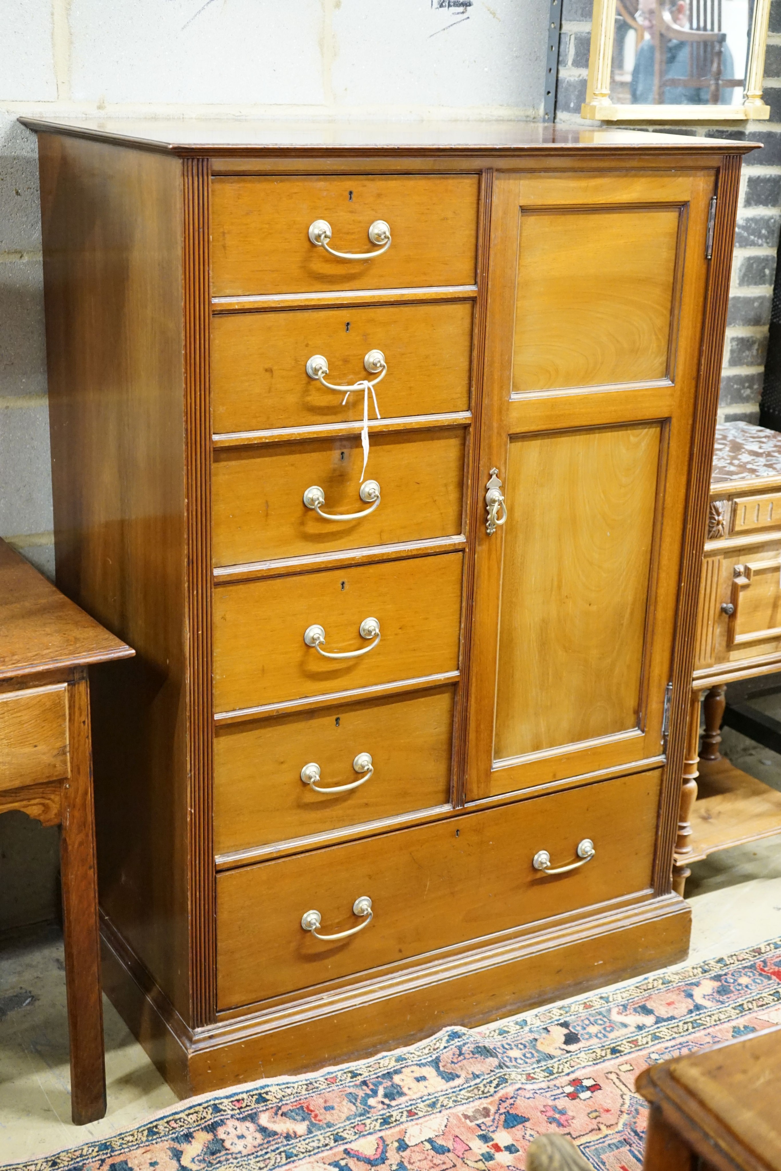 An Edwardian mahogany dwarf cabinet, by Maple & Co, width 92cm, depth 61cm, height 135cm